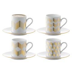Набор из 4 чашек для кофе с блюдцами Signature Chevron, золото, LSA International
