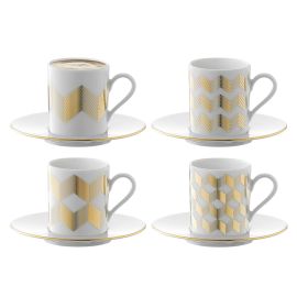 Набор из 4 чашек для кофе с блюдцами Signature Chevron, золото, LSA International