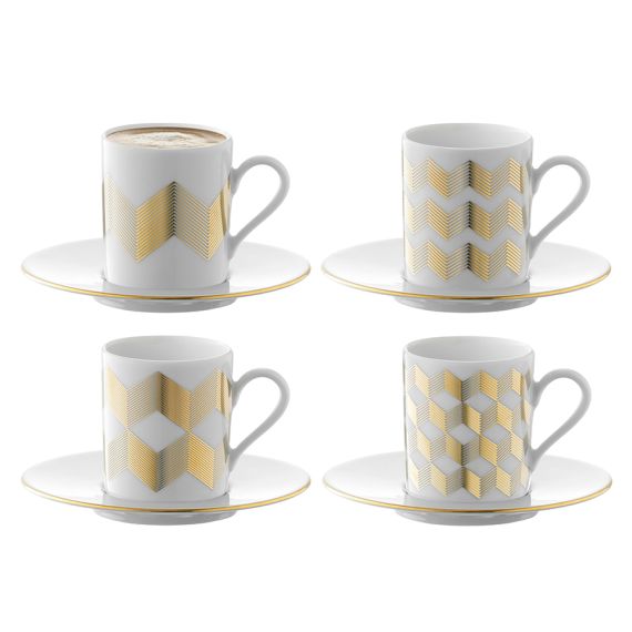 Набор из 4 чашек для кофе с блюдцами Signature Chevron, золото, LSA International